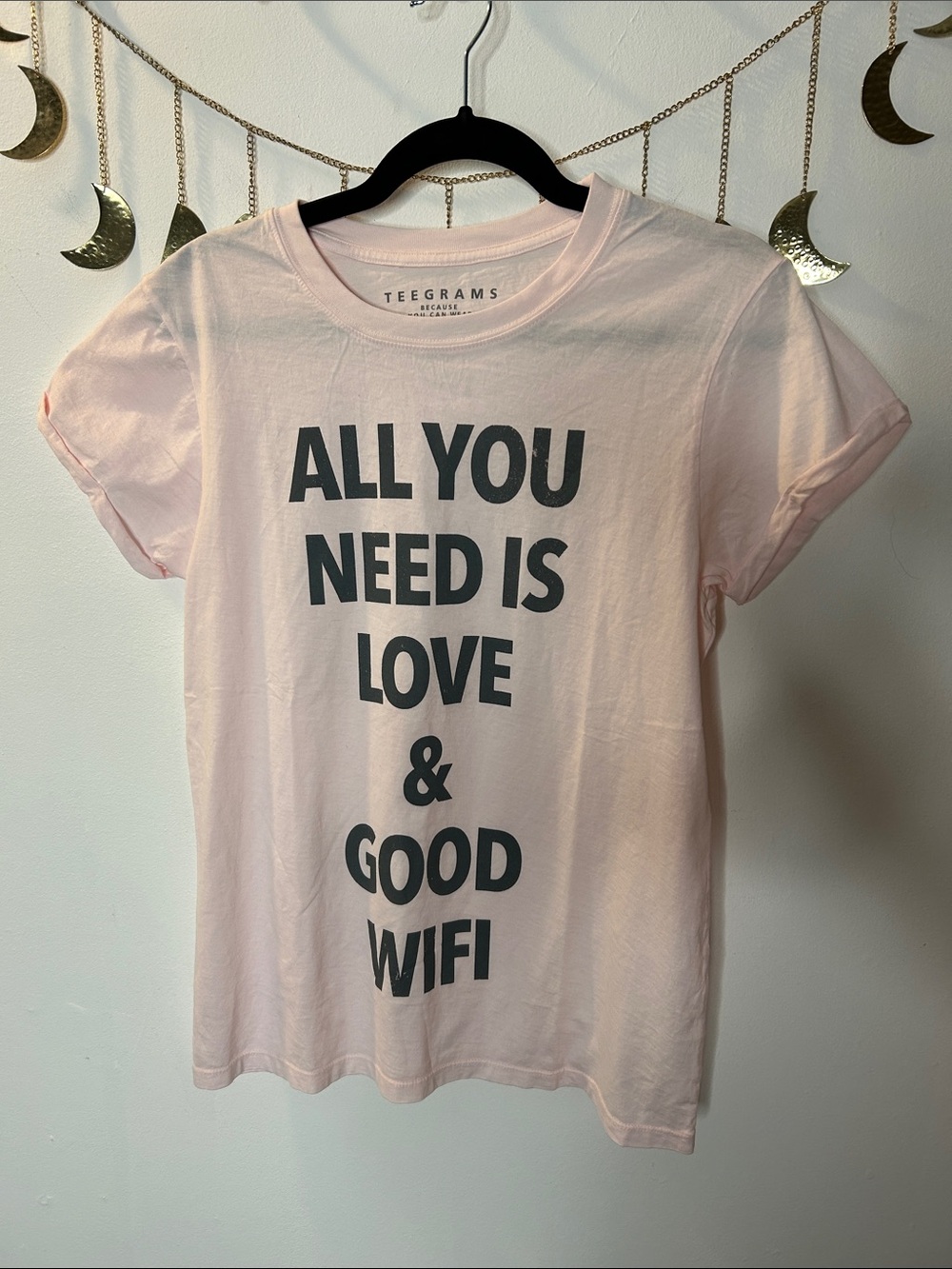 Pink Short Sleeve Graphic Tee - All You Need Is Love & Good WiFi
